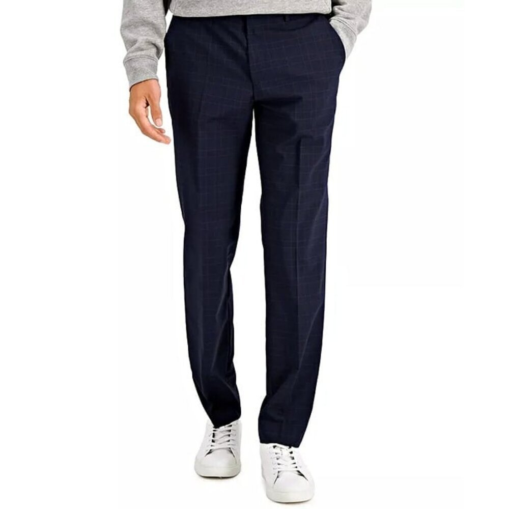 HUGO Hesten Tonal Plaid Extra Slim Fit Suit Pants Dark Blue Size 36R (MSRP $198)